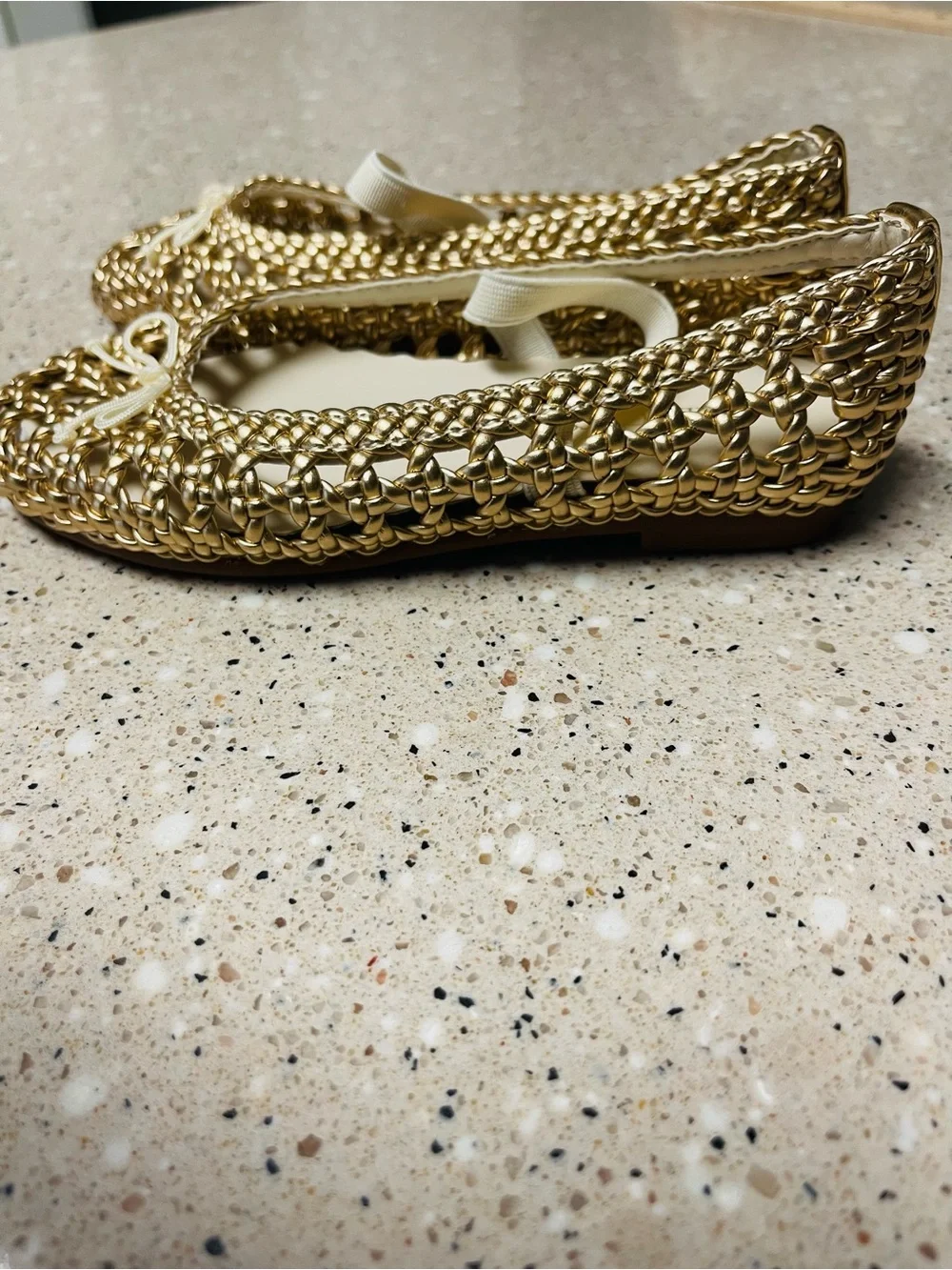Crewcuts New Girls' Basketweave Ballet Flats Size 10 in Metallic Honey w/Strap